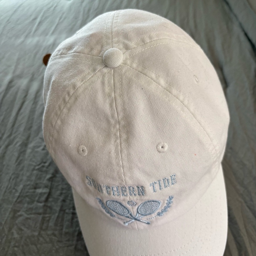 Southern Tide Adjustable White Cap with Blue Tennis Design. OS. - Picture 8 of 8
